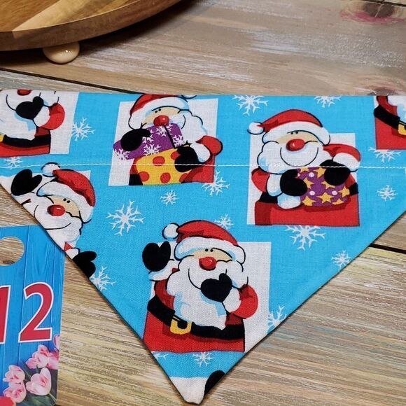 #12  Medium 9" Two Colorful Christmas Dog Bandanas Unisex!! - Picture 3 of 3
